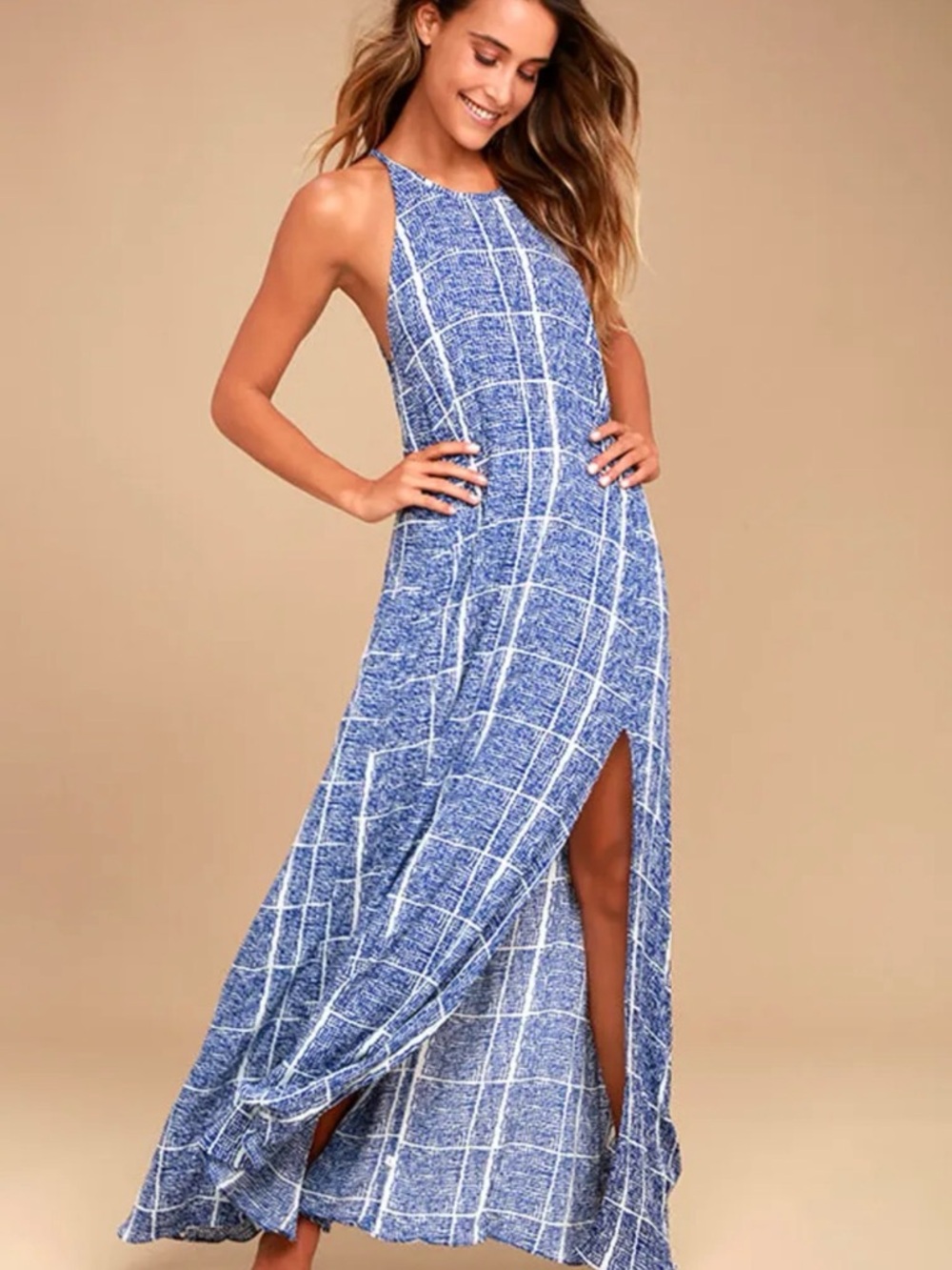Lulu's Tavik Farleigh Blue Print Maxi Dress Large